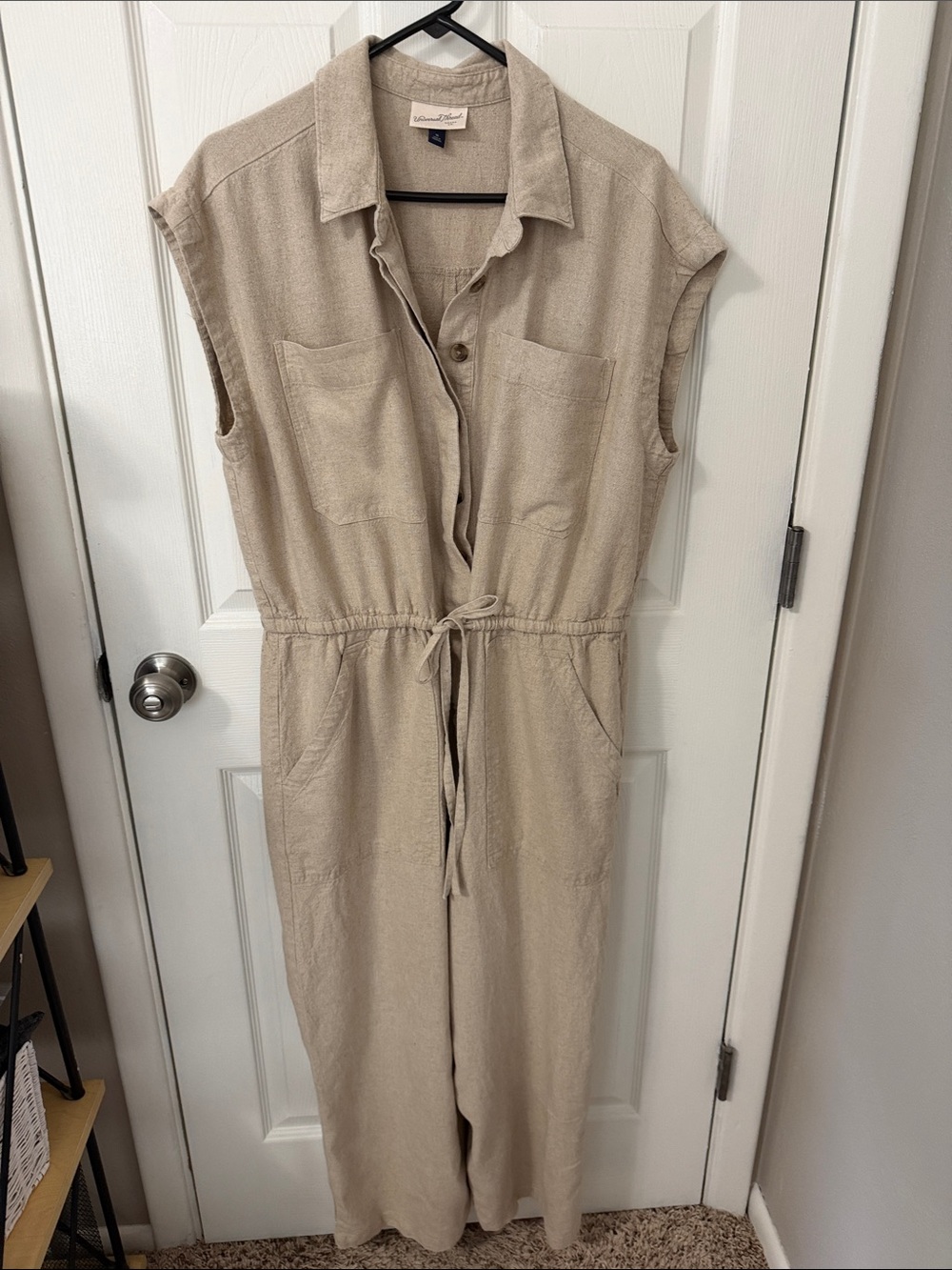 Universal Thread Beige Sleeveless Button-Front Jumpsuit